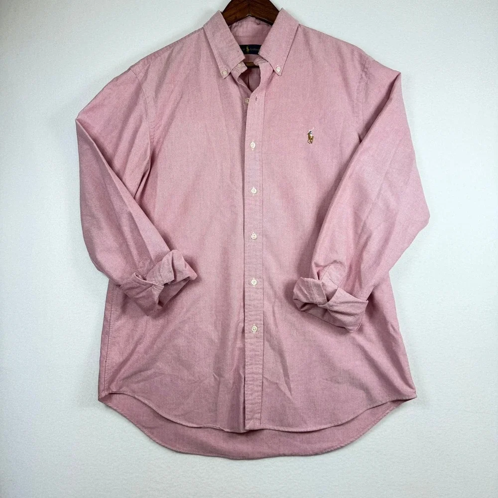 Polo Ralph Lauren Mens Pink Oxford Button Down Shirt Large Long Sleeve Pony Logo